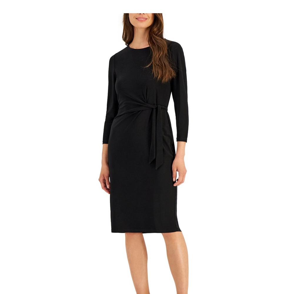 KASPER pullover black dress faux wrap NWT sz M